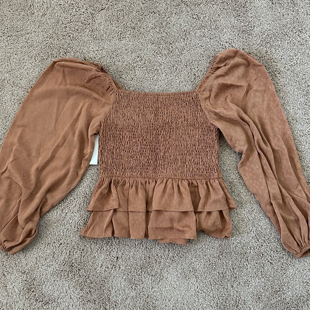 Elegant Brown Smocked Women's Top